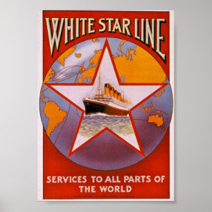 Vintage White Star Line Travel Poster ポスター
