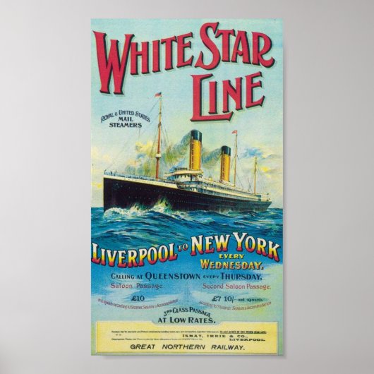 Vintage White Star Line Travel Poster ポスター (正面)