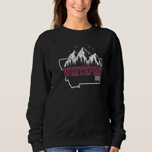 Vintage Whitefish Mountain Montana State Map Colle スウェットシャツ (正面)