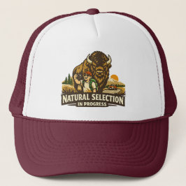 Vintage Wilderness Humor Bison Selfie Illustration キャップ