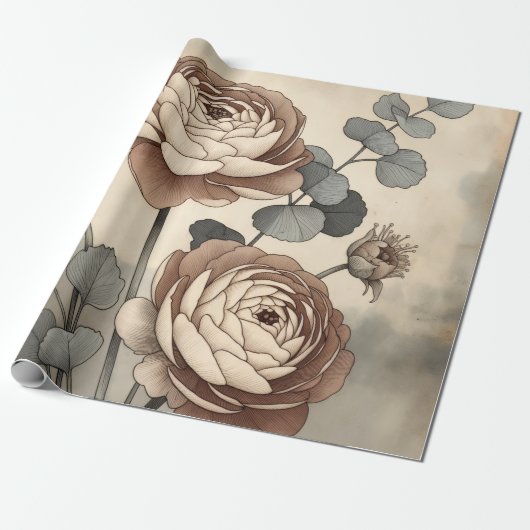 Vintage Wildflower Botanical Wrapping Paper ラッピングペーパー (アンロールド)