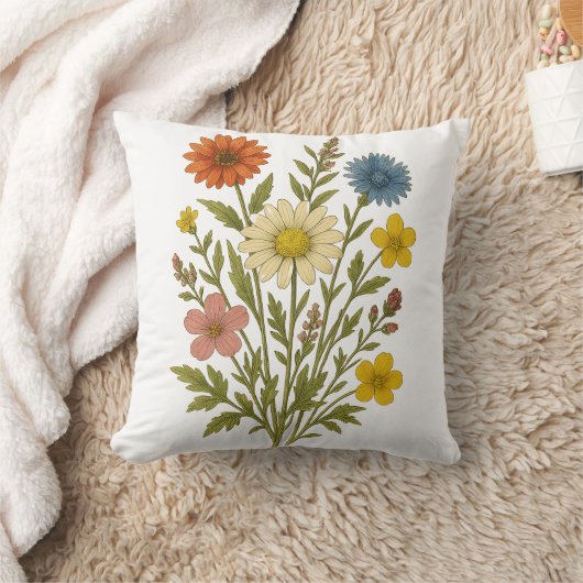 Vintage Wildflower cotton throw pillow クッション (ブランケット)