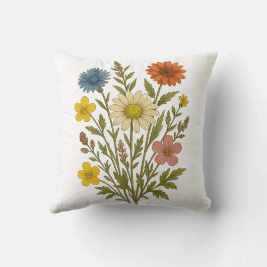 Vintage Wildflower cotton throw pillow クッション (裏面)