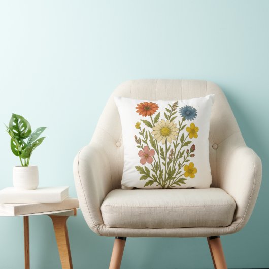 Vintage Wildflower cotton throw pillow クッション (椅子)