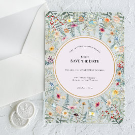 Vintage Wildflower Fern Lavender Save the Date アクリル招待状