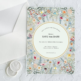 Vintage Wildflower Fern Mint Green Save the Date アクリル招待状