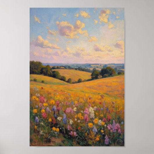Vintage Wildflower Field Farmhouse Wall Art ポスター (正面)