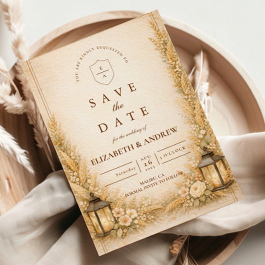 Vintage Wildflower Lantern Garden Wedding セーブザデート