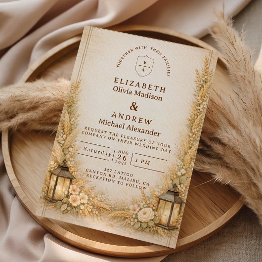 Vintage Wildflower Lantern Garden Wedding 招待状