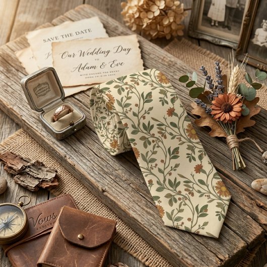 Vintage Wildflower Rustic Vine Pattern  ネクタイ