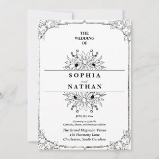 Vintage Wildflower Sketch Wedding Invitation  招待状