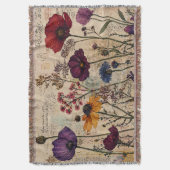 Vintage Wildflowers Floral Abstract Vintage Script スローブランケット (正面縦)