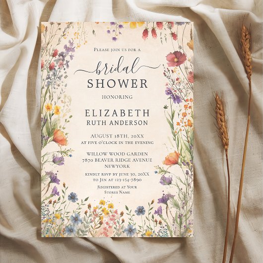 Vintage Wildflowers Garden Bridal Shower 招待状