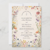Vintage Wildflowers  QR Code Wedding Invitation 招待状 (正面)