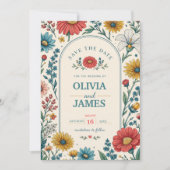 Vintage Wildflowers Wedding Invitation セーブザデート (正面)