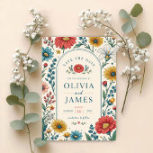 Vintage Wildflowers Wedding Invitation セーブザデート