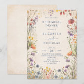 Vintage Wildflowers Wedding Rehearsal Dinner 招待状 (正面/裏面)