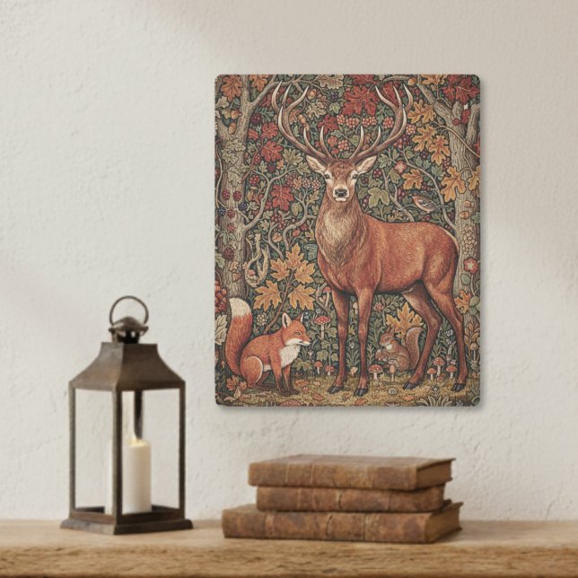 Vintage William Morris Cottage Deer Fall メタルプリント (クリエイターアップロード済み)