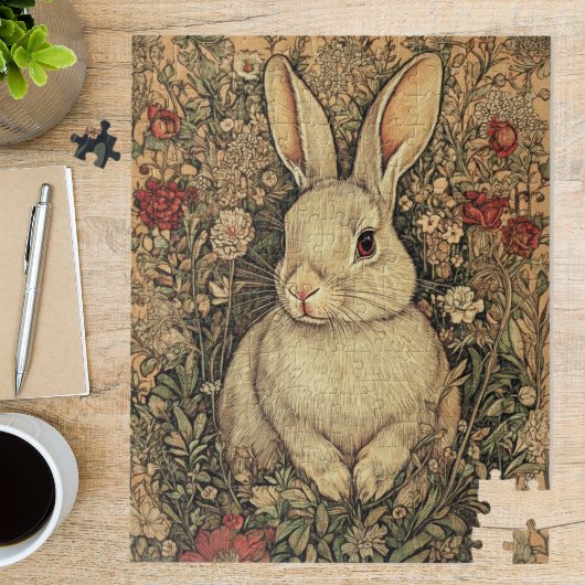 Vintage William Morris Cottage Tan Rabbit ジグソーパズル