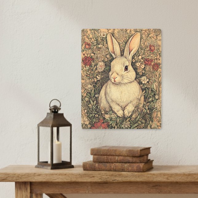 Vintage William Morris Cottage Tan Rabbit メタルプリント (クリエイターアップロード済み)