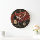 Vintage Wine Bottle Rustic Winery Vineyard Kitchen ラージ壁時計 (ホーム)