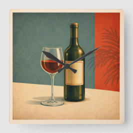 Vintage Wine Glass and Bottle Wall Clock スクエア壁時計