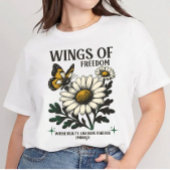 Vintage Wings of Freedom Butterfly Daisy flower  Tシャツ