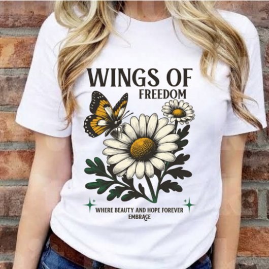 Vintage Wings of Freedom Butterfly Daisy flower  Tシャツ