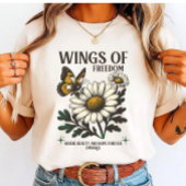 Vintage Wings of Freedom Butterfly Daisy flower  Tシャツ