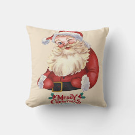 Vintage Winking Santa Merry Christmas Pillow クッション