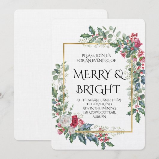 Vintage Winter Botanical Christmas Elegance 招待状 (正面/裏面)