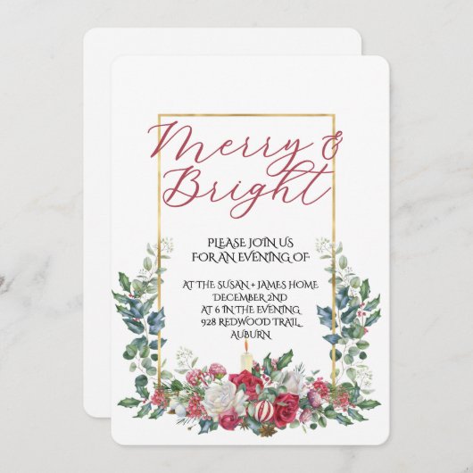 Vintage Winter Botanical Christmas Elegance 招待状 (正面/裏面)