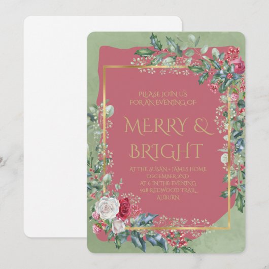 Vintage Winter Botanical Christmas Elegance 招待状 (正面/裏面)