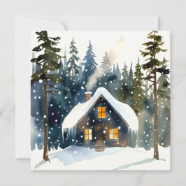 Vintage Winter Cabin Watercolor Christmas カード