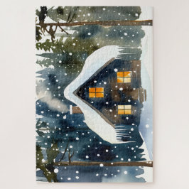 Vintage Winter Cabin Watercolor Christmas ジグソーパズル