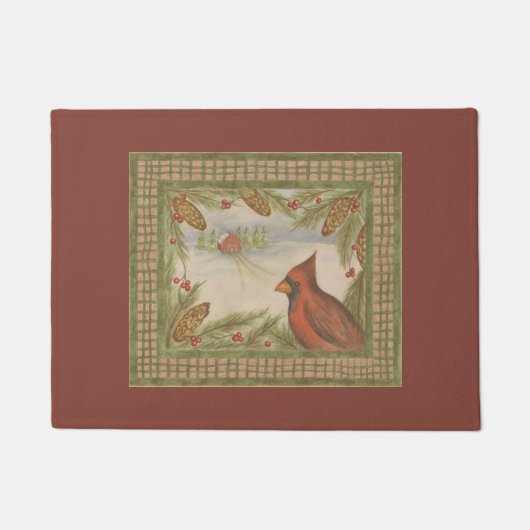 Vintage Winter Cardinal Doormat  ドアマット (正面)