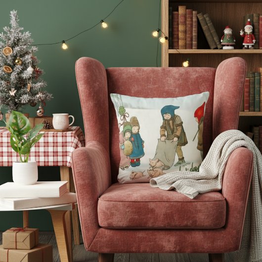 Vintage Winter Children Holiday Nostalgia  クッション