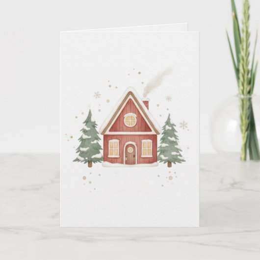 Vintage Winter Cottage Christmas Card カード (正面)