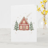 Vintage Winter Cottage Christmas Card カード (黄色い花)