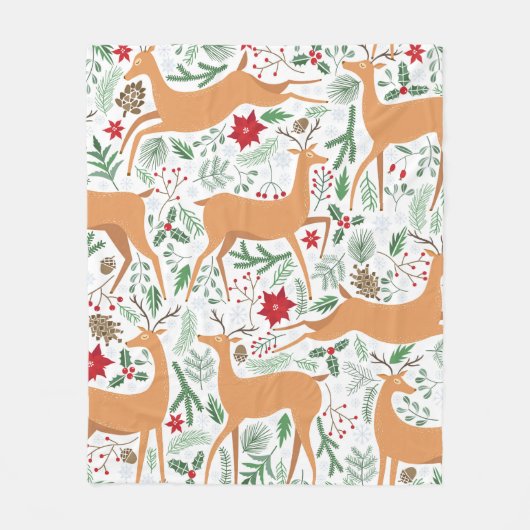 Vintage winter deer seamless pattern. Christmas ba フリースブランケット (正面)
