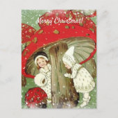 Vintage Winter Fairies under Mushroom Christmas  ポストカード (正面)