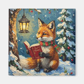 Vintage Winter Fox Reading by Lantern Light マグネット (正面)