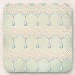 Vintage winter lace teal rhinestones victorian  コースター<br><div class="desc">A vintage,  victorian embroidery,  lace pattern featuring teal blue rhinestone diamond jewelry. An elegant shabby chic design in colors of teal,  cream,  green. Perfect design for a vintage winter.</div>