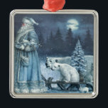 Vintage Winter Santa With Polar Bears メタルオーナメント<br><div class="desc">Vintage Winter Santa Claus With Polar Bears illustration.</div>
