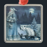 Vintage Winter Santa With Polar Bears メタルオーナメント<br><div class="desc">Vintage Winter Santa Claus With Polar Bears illustration.</div>