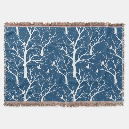 Vintage Winter Sky White Birds Snowflakes スローブランケット (正面)