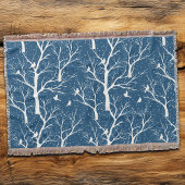 Vintage Winter Sky White Birds Snowflakes スローブランケット