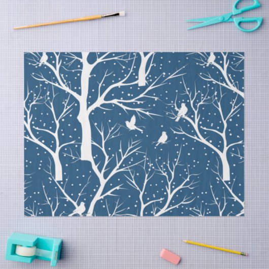 Vintage Winter Sky White Birds Snowflakes 薄葉紙 (クラフト)