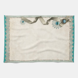 Vintage Winter snowflake ribbon damask mid century キッチンタオル