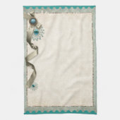 Vintage Winter snowflake ribbon damask mid century キッチンタオル (縦)